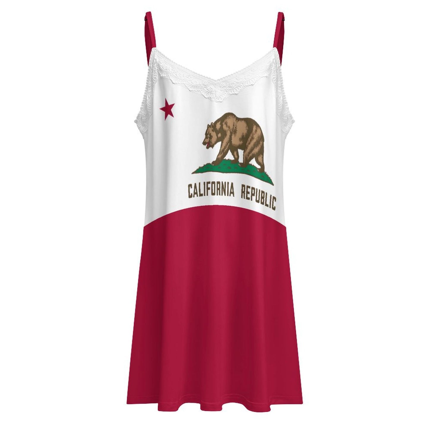California Flag Inspired Lace Trim Camisole Nightgown