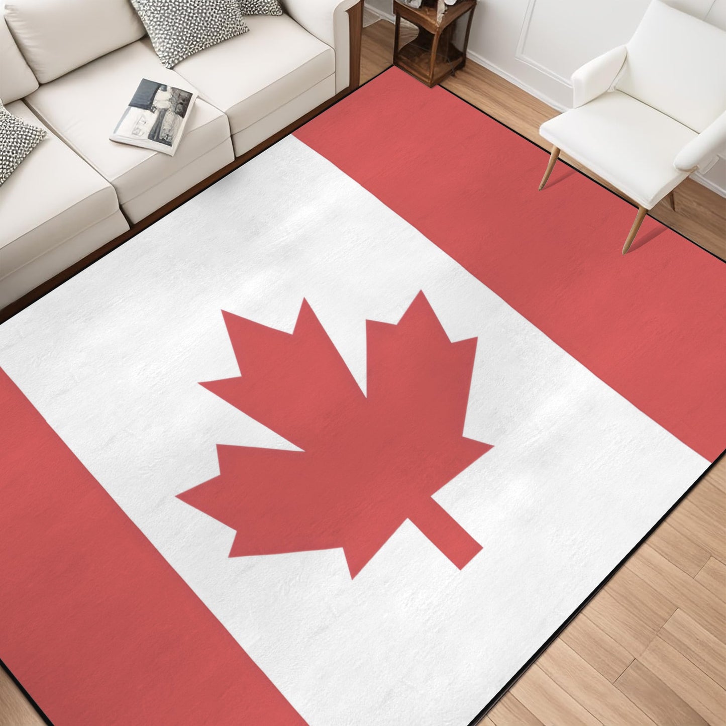Canada Flag Inspired 84x60 Inch Area Rug with Black Binding (Made in the USA)