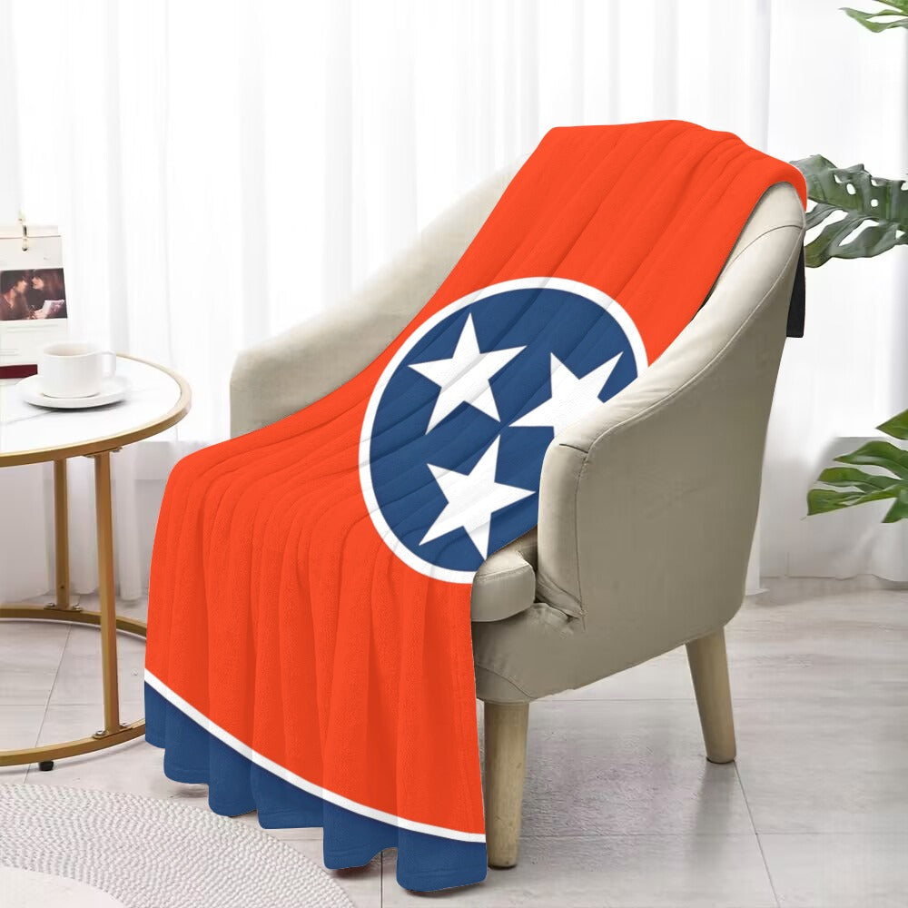 Luv My Flag blanket featuring bold red and blue design.