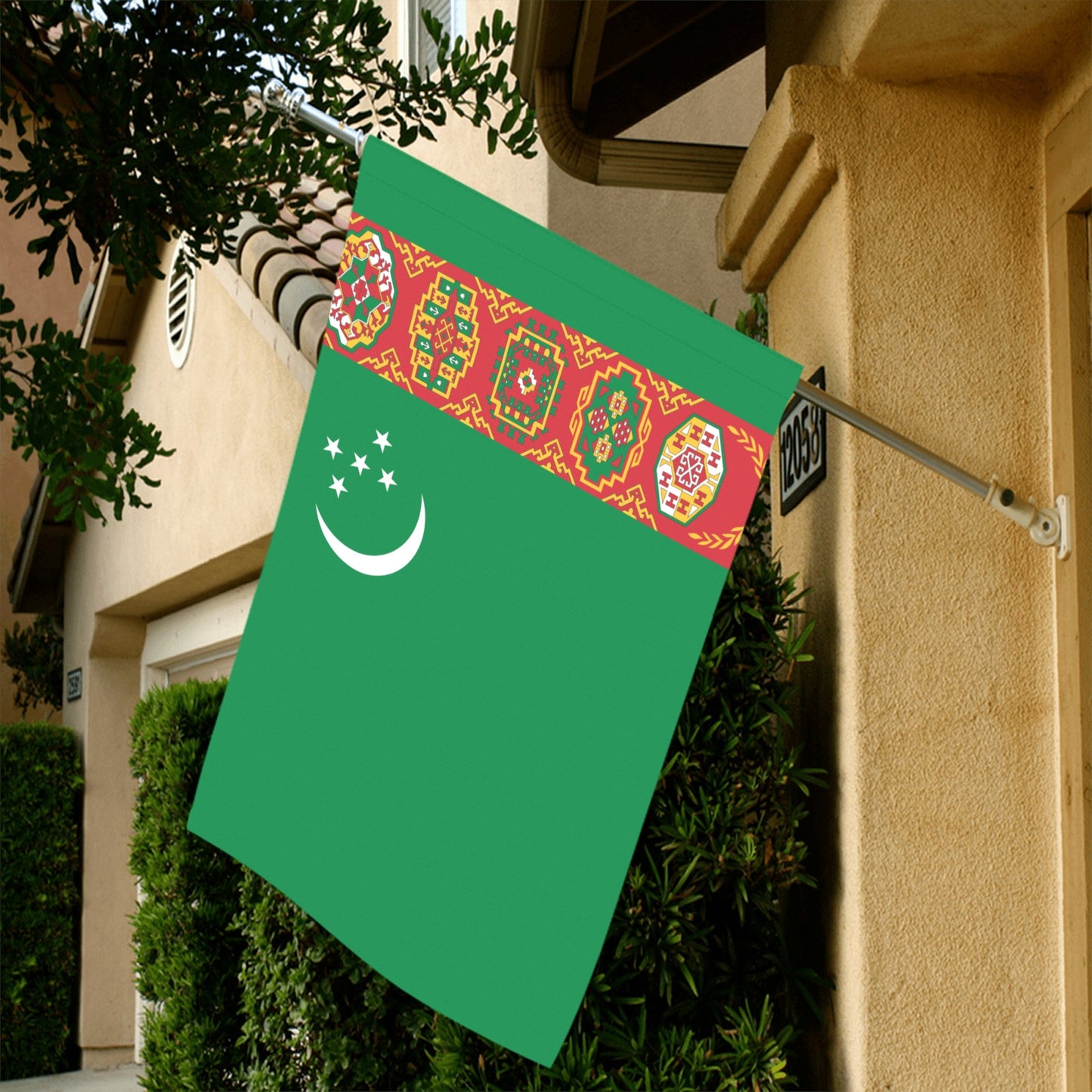 Green Turkmenistan flag by Luv My Flag on house.