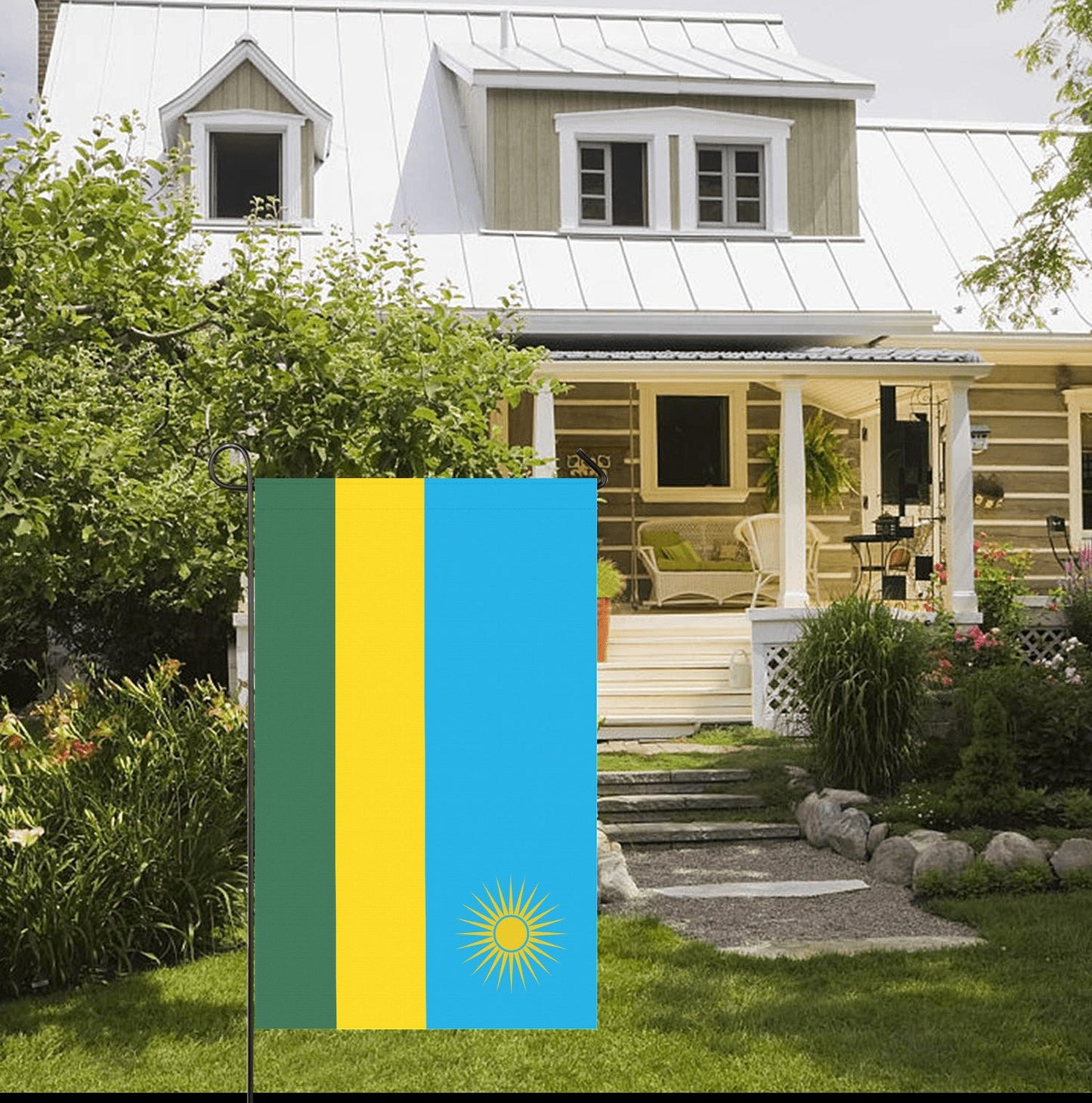 Cozy house with Luv My Flag displayed out front.