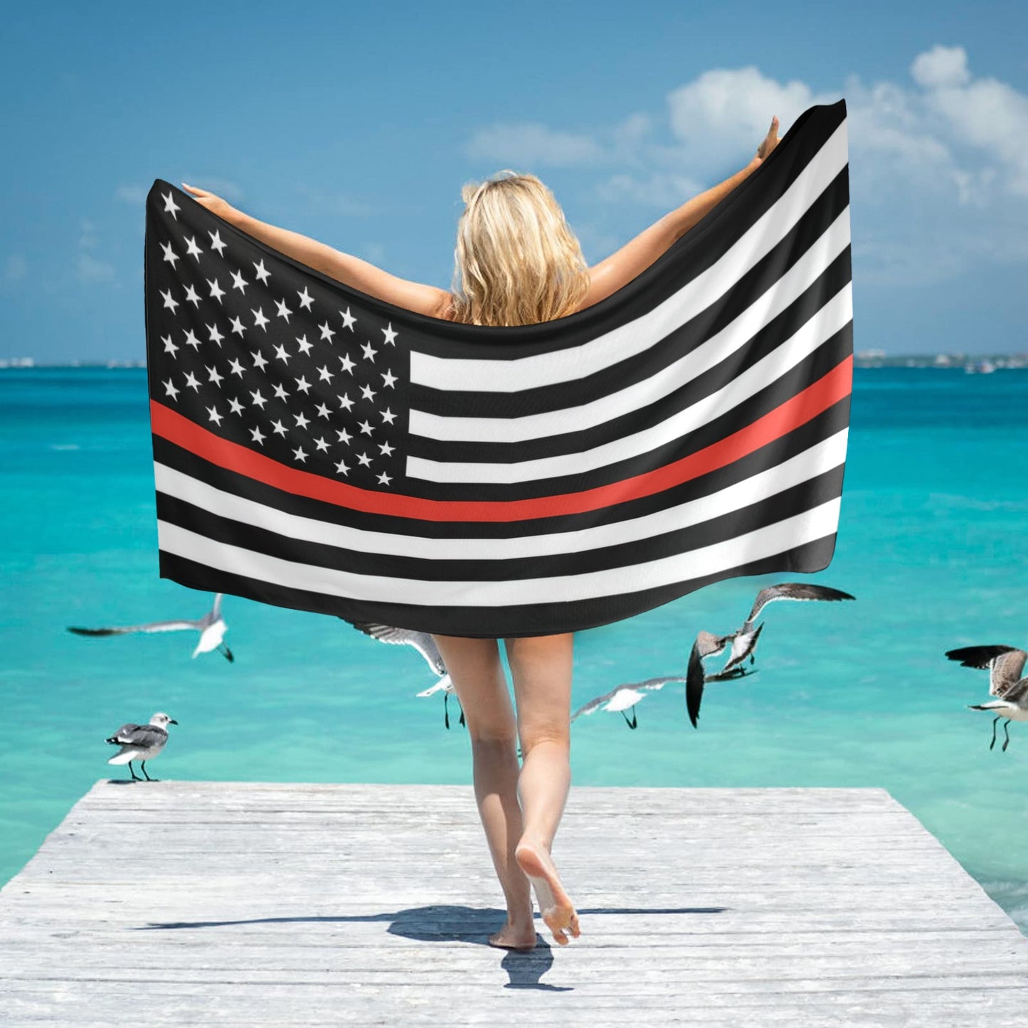 Thin Red Line Flag Beach Towel 31"x71" (Made in USA)