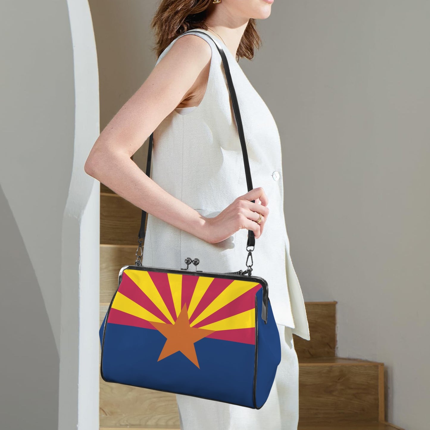 Arizona Flag Inspired Kisslock Crossbody Shoulder Bag-Large