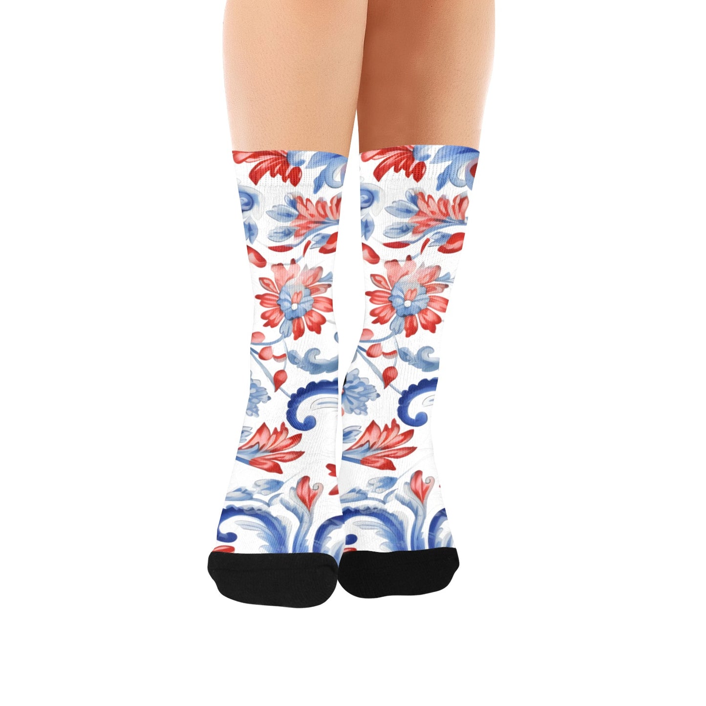 USA/American Flag Inspired Floral Pattern Women's Custom Socks | Ships from USA