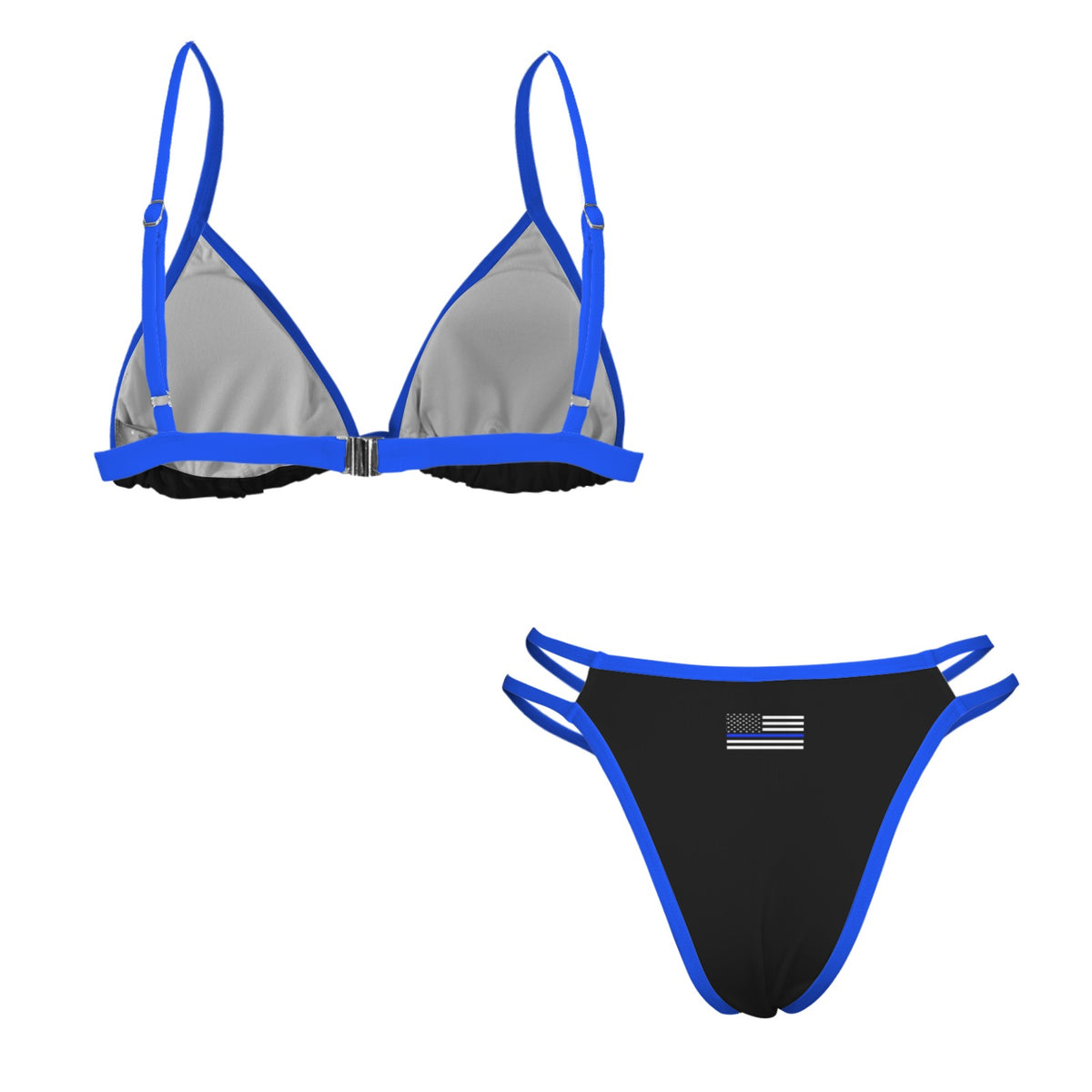 Thin Blue Line Flag Inspired Double-Strap Triangle Bikini Set
