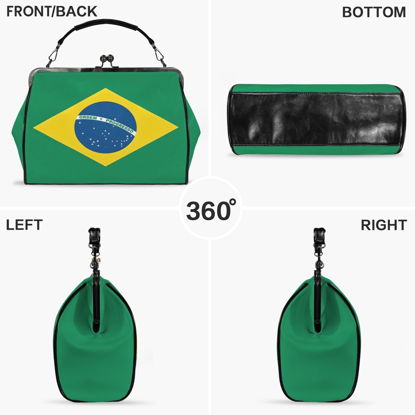 Brazil Flag Inspired Kisslock Crossbody Shoulder Bag-Large