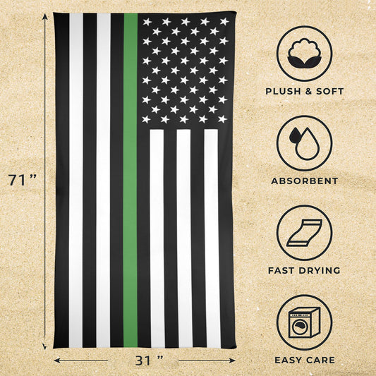 Thin Green Line Flag Beach Towel 31"x71" (Made in USA)