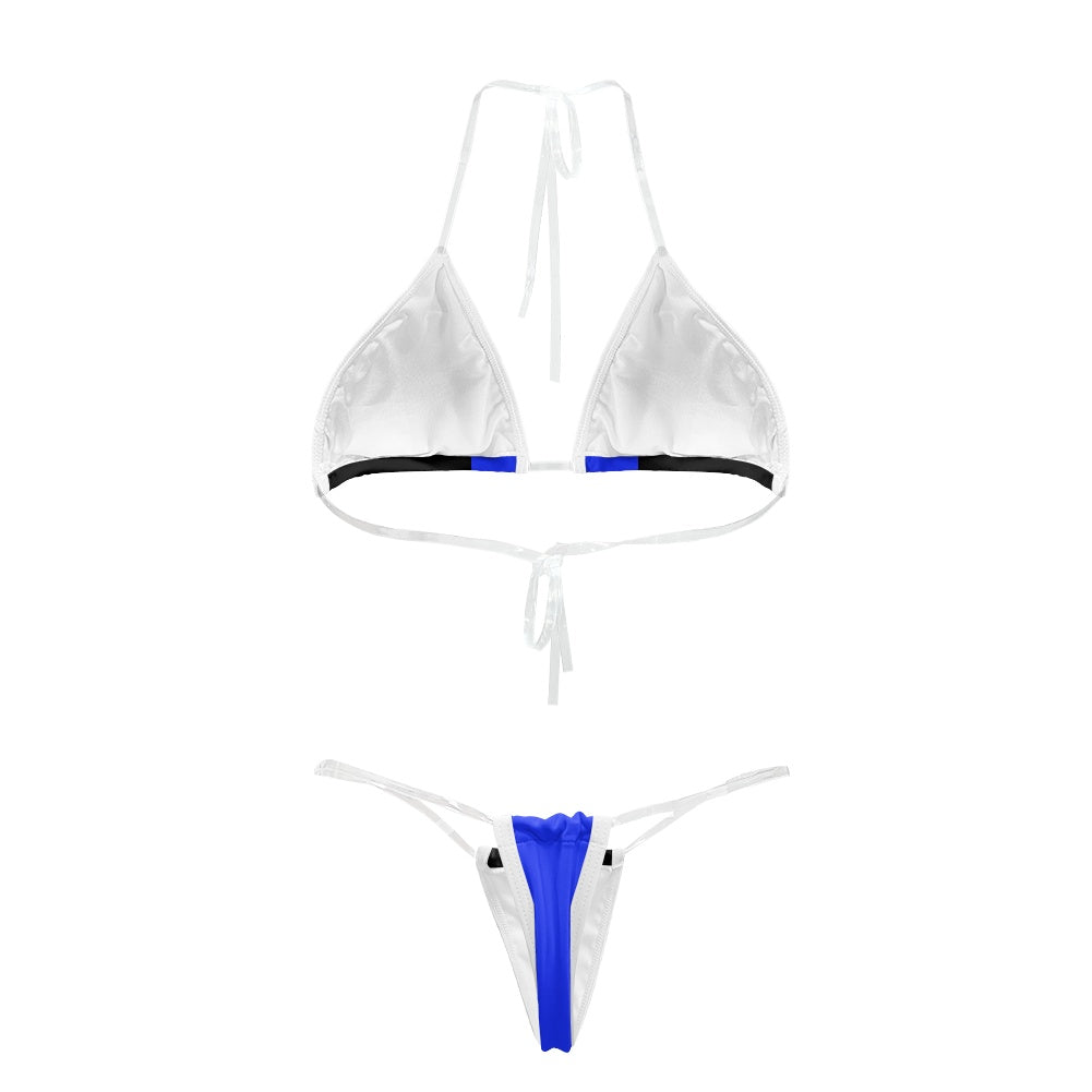 Thin Blue Line Flag Inspired Transparent String Thong Bikini (style-2)