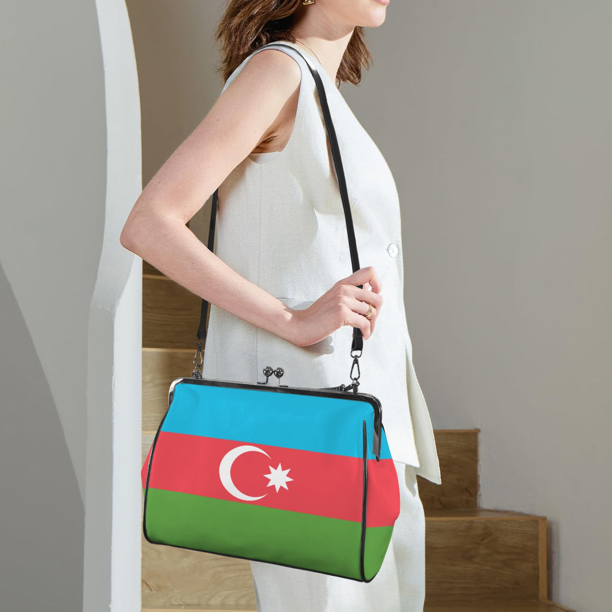 Azerbaijan Flag Inspired Kisslock Crossbody Shoulder Bag-Large (Model 1752)