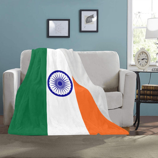 Luv My Flag blanket with Indian flag design on sofa.