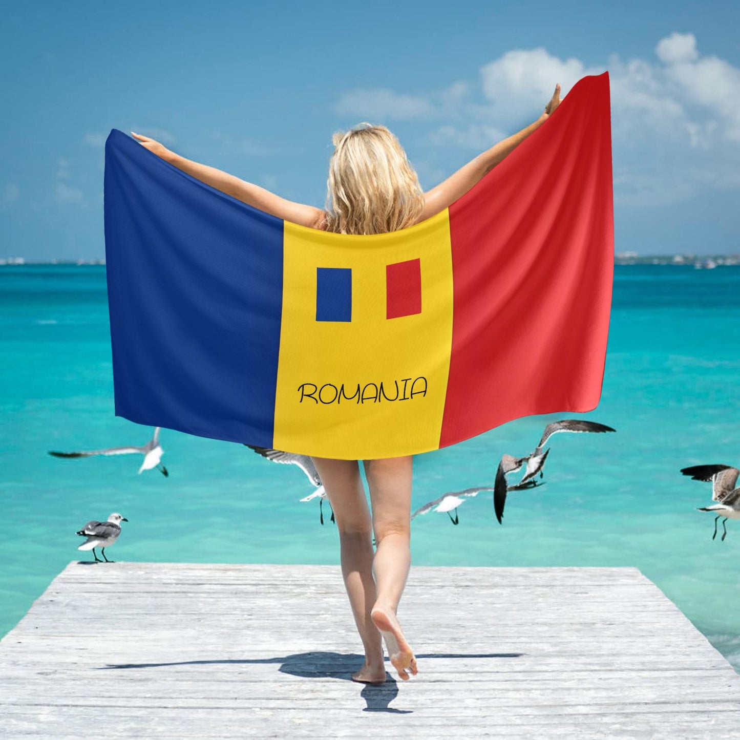 Romania Flag Beach Towel 31"x71" (Made in USA)
