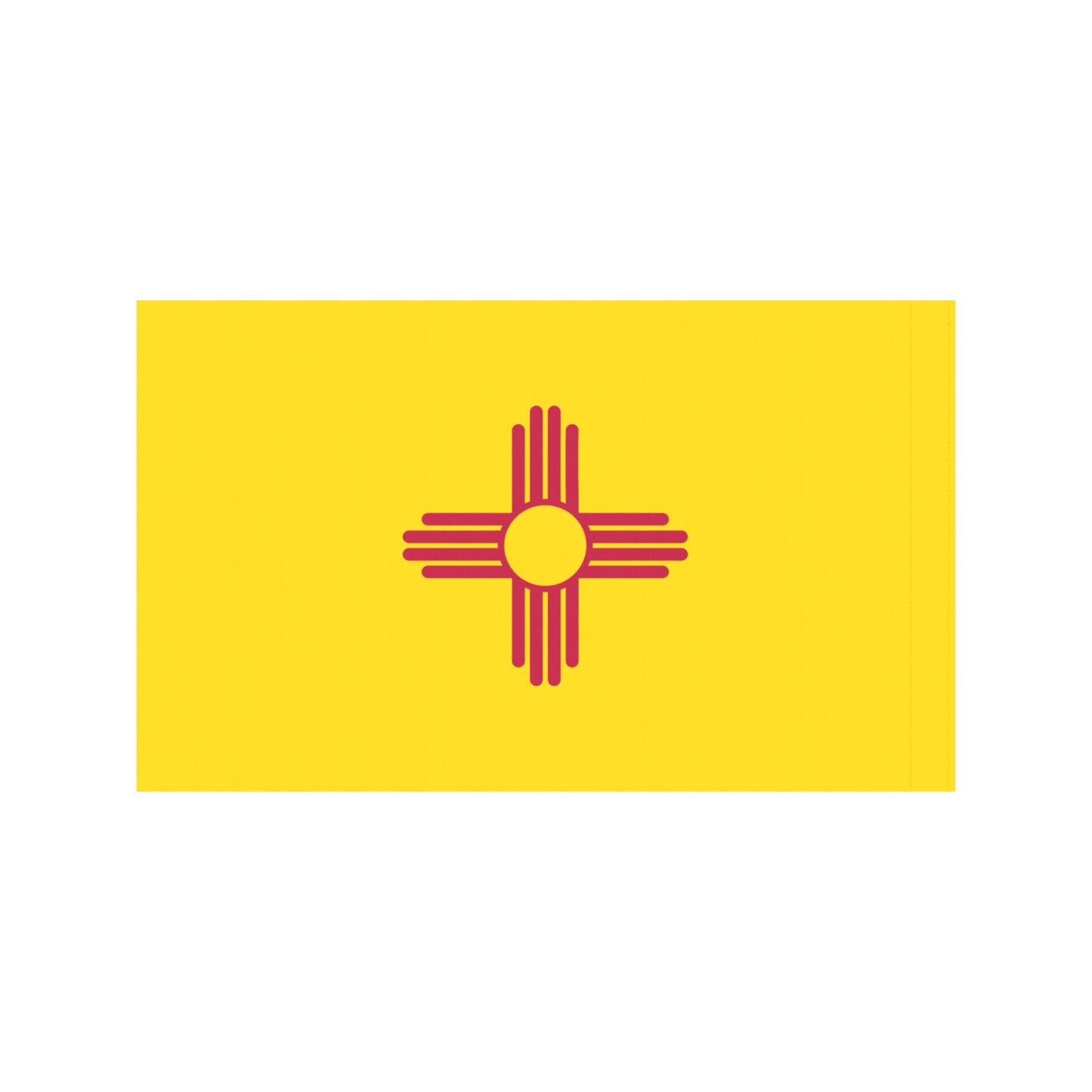 Yellow flag featuring red Zia sun symbol, Luv My Flag.