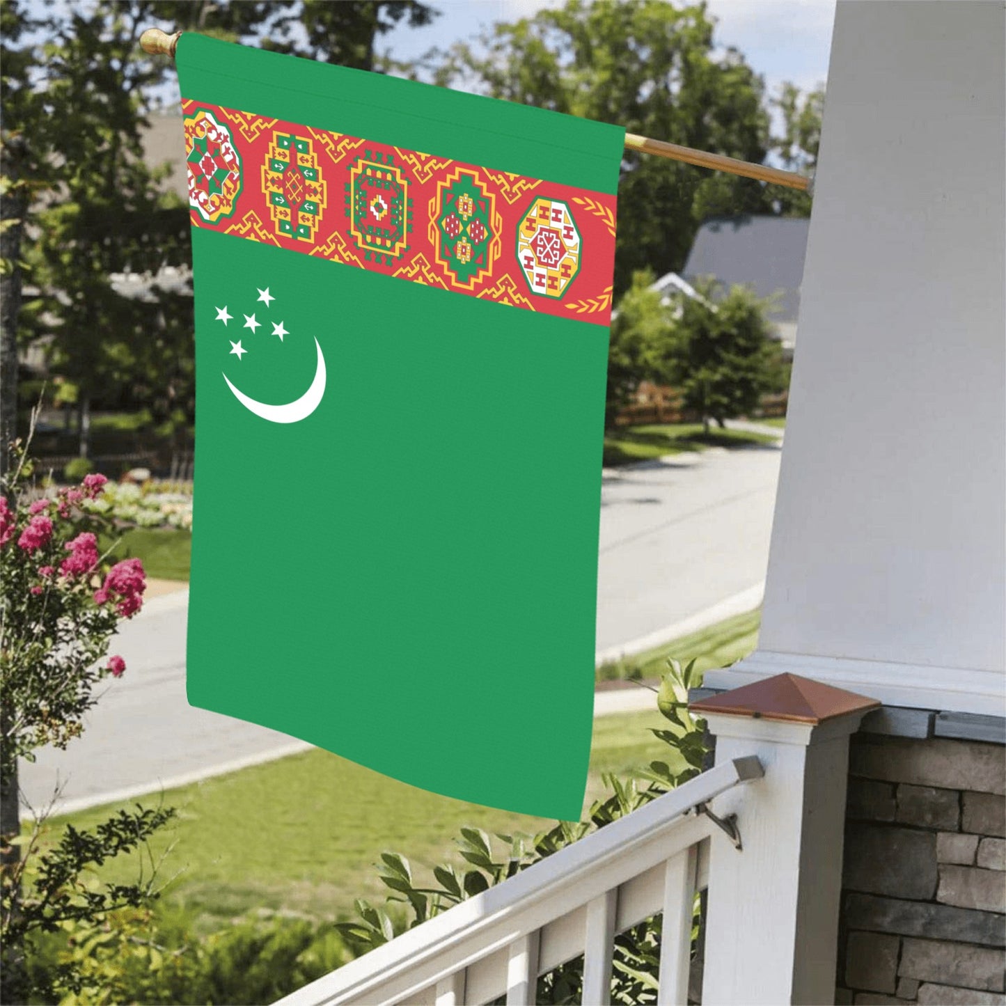 Green flag with patterns by Luv My Flag brand.