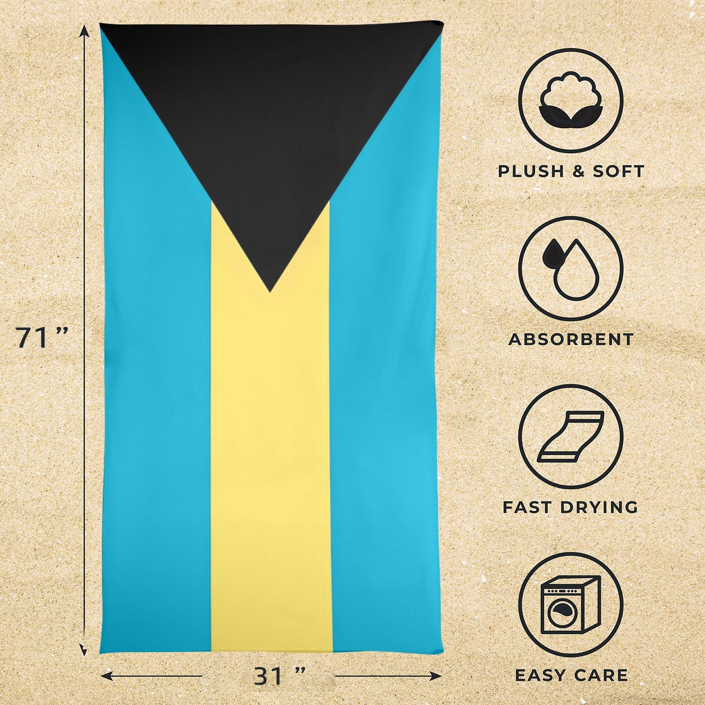 Bahamas Flag Beach Towel 31"x71" (Made in USA)