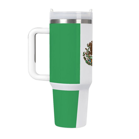 Mexico flag tumbler with handle.
