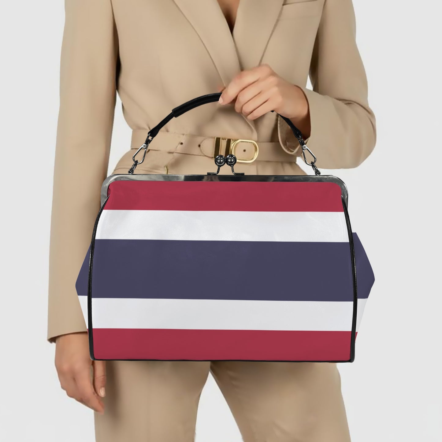 Thailand Flag Inspired Kisslock Crossbody Shoulder Bag-Large