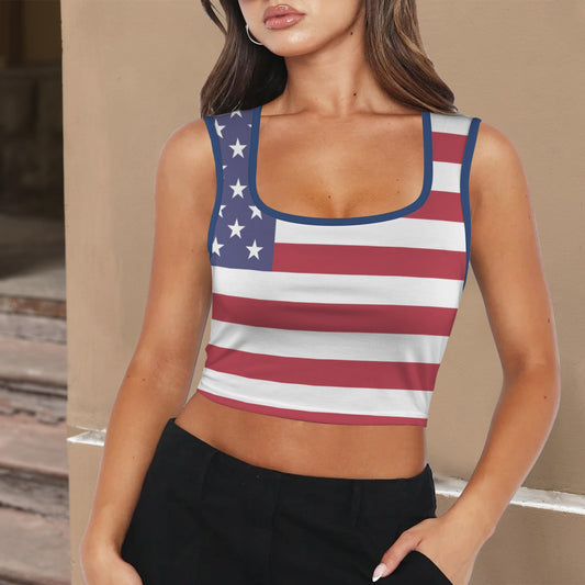 USA/American Flag Inspired Square Neck Crop Tank Tops