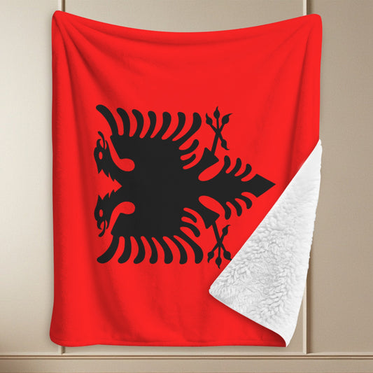 Albania Flag Inspired Sherpa Fleece Blanket 90" x 108" | Ships from USA