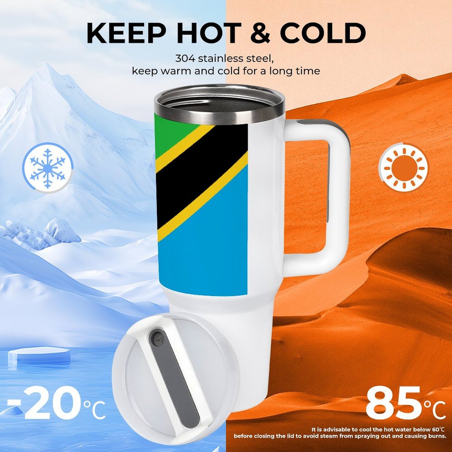 Tanzania Flag 40 oz Stainless Steel Tumbler - Made in USA