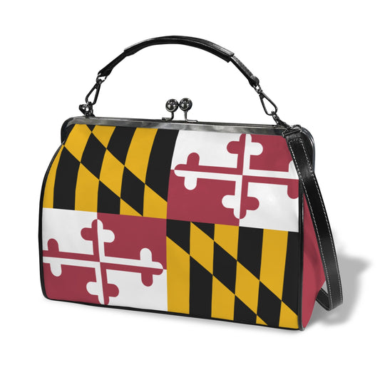 Maryland Flag Inspired Kisslock Crossbody Shoulder Bag-Large