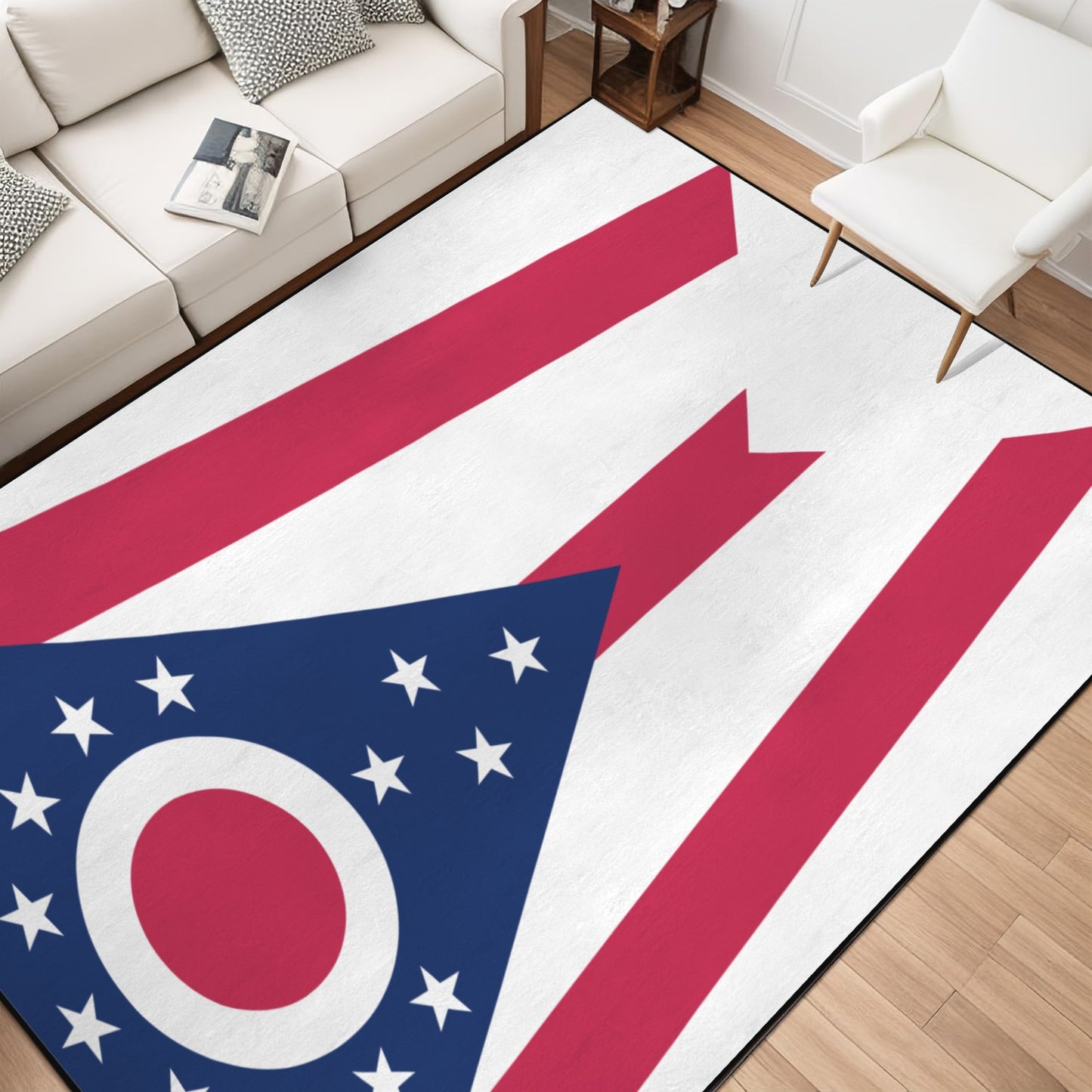 Ohio Flag Inspired 84x60 Inch Area Rug with Black Binding (Made in the USA)