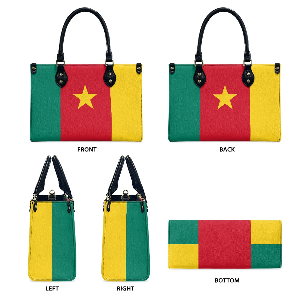 Luv My Flag handbag with Cameroon flag design, multi-angled.