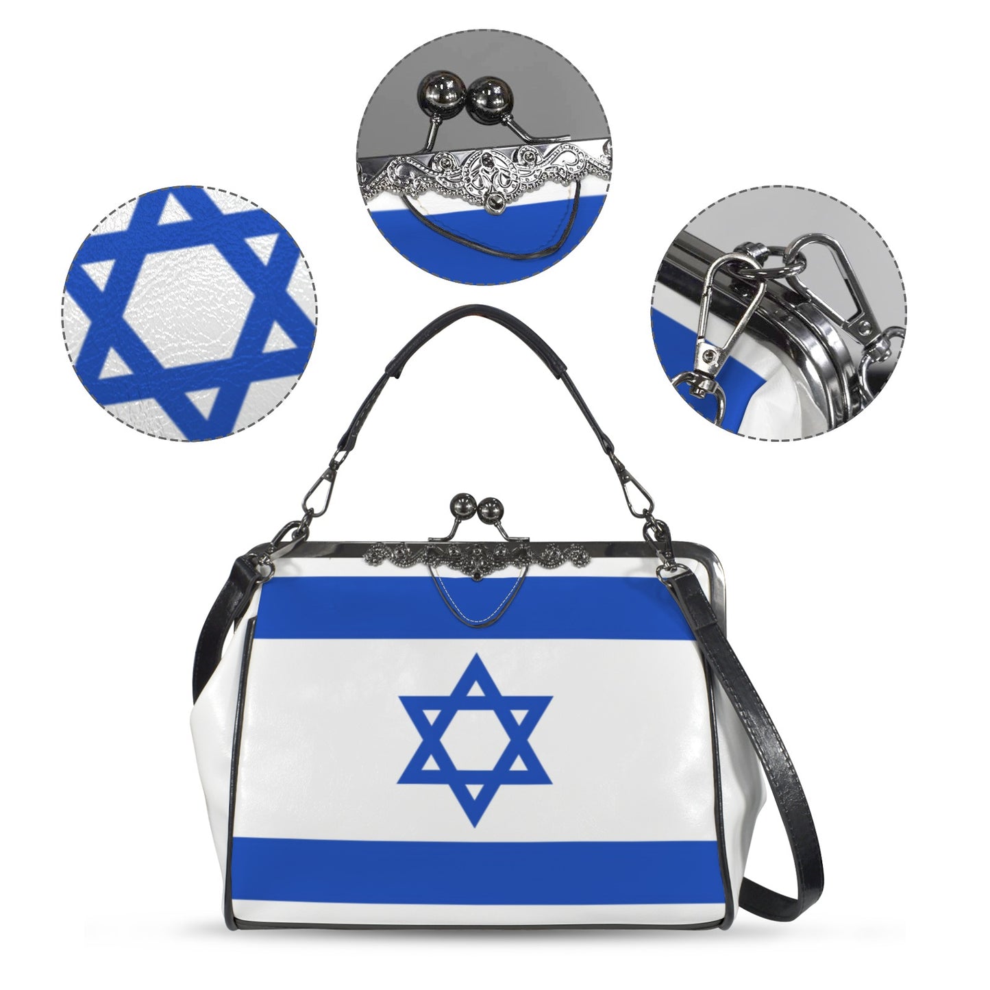 Israel Flag Inspired Kisslock Crossbody Shoulder Bag