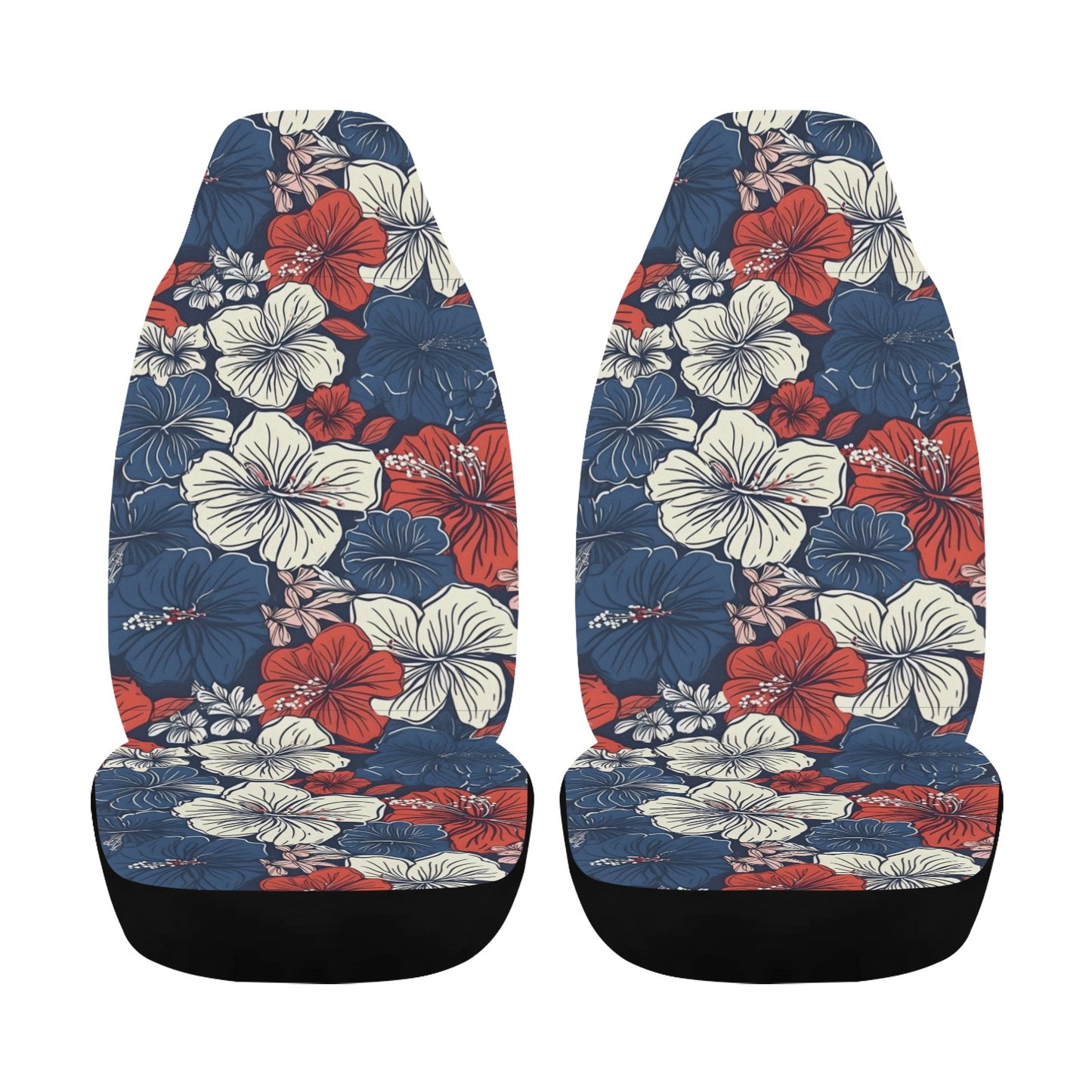 USA/American Flag Inspired Hawaiian Floral Pattern Car Seat Cover Airbag Compatible(Set of 2)