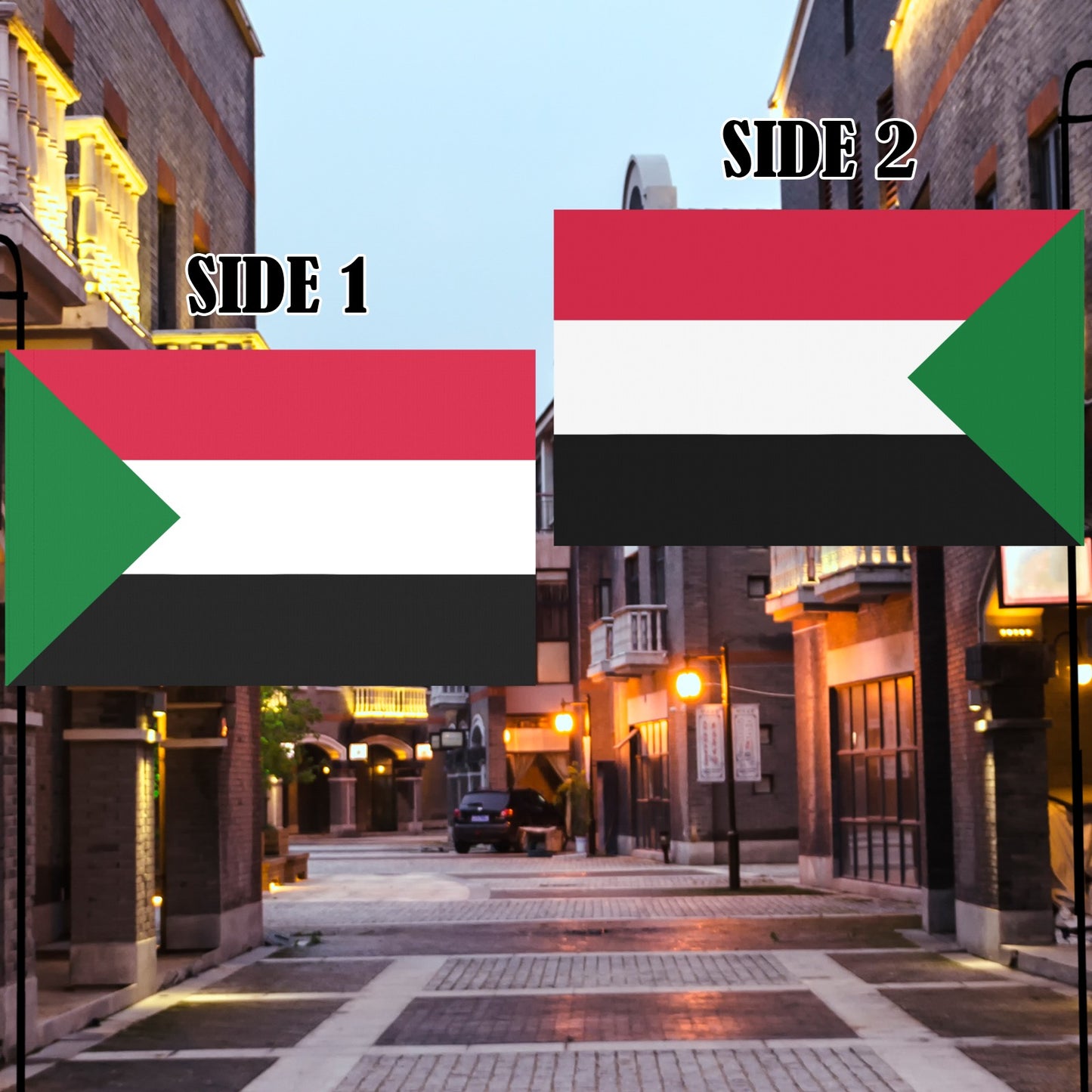 Two-sided Sudan flag displayed by Luv My Flag brand.