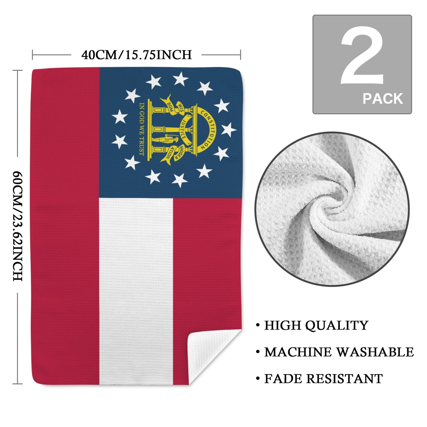 Georgia Flag Inspired Kitchen Towel 40X60cm (Pack of 2) (Made in the USA)