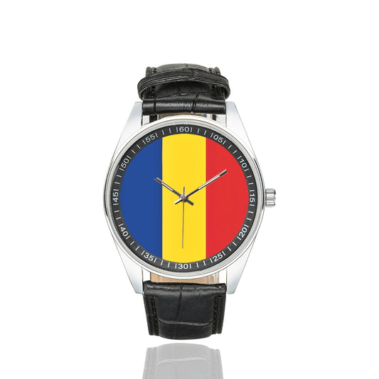 Romania Flag Men's Casual Leather Strap Watch