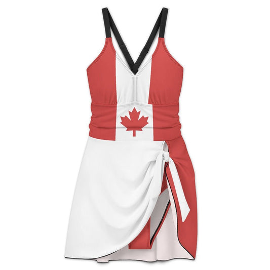 Canada Flag Inspired Women's Hem Tie One-piece Swimsuit