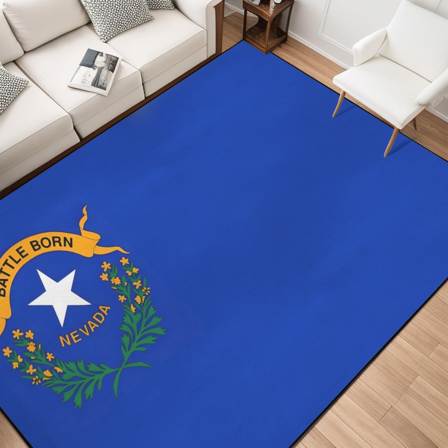 Nevada Flag Inspired 84x60 Inch Area Rug with Black Binding (Made in the USA)