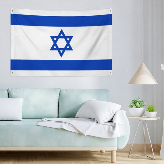 Israel Flag Inspired Wall Mount Flag with Four Grommets (35x59 in)