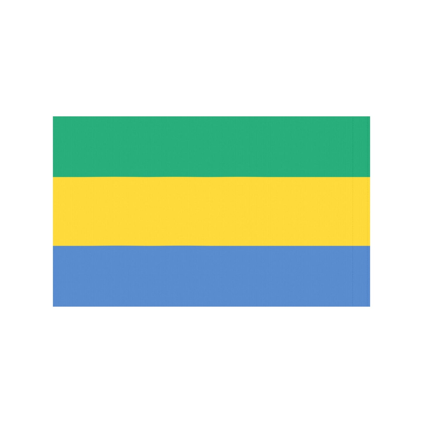 Gabon flag with green, yellow, blue stripes, Luv My Flag.