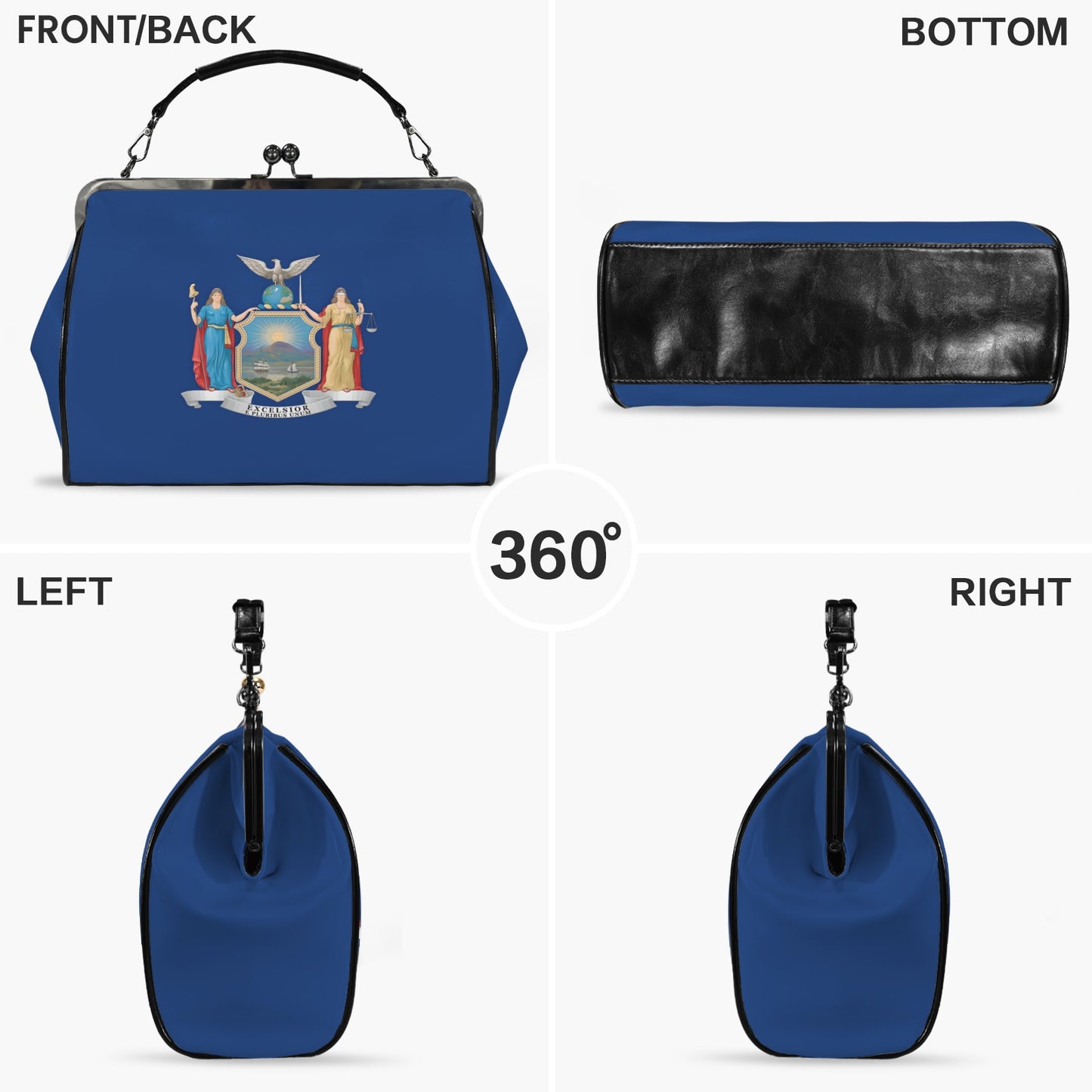 New York Flag Inspired Kisslock Crossbody Shoulder Bag-Large