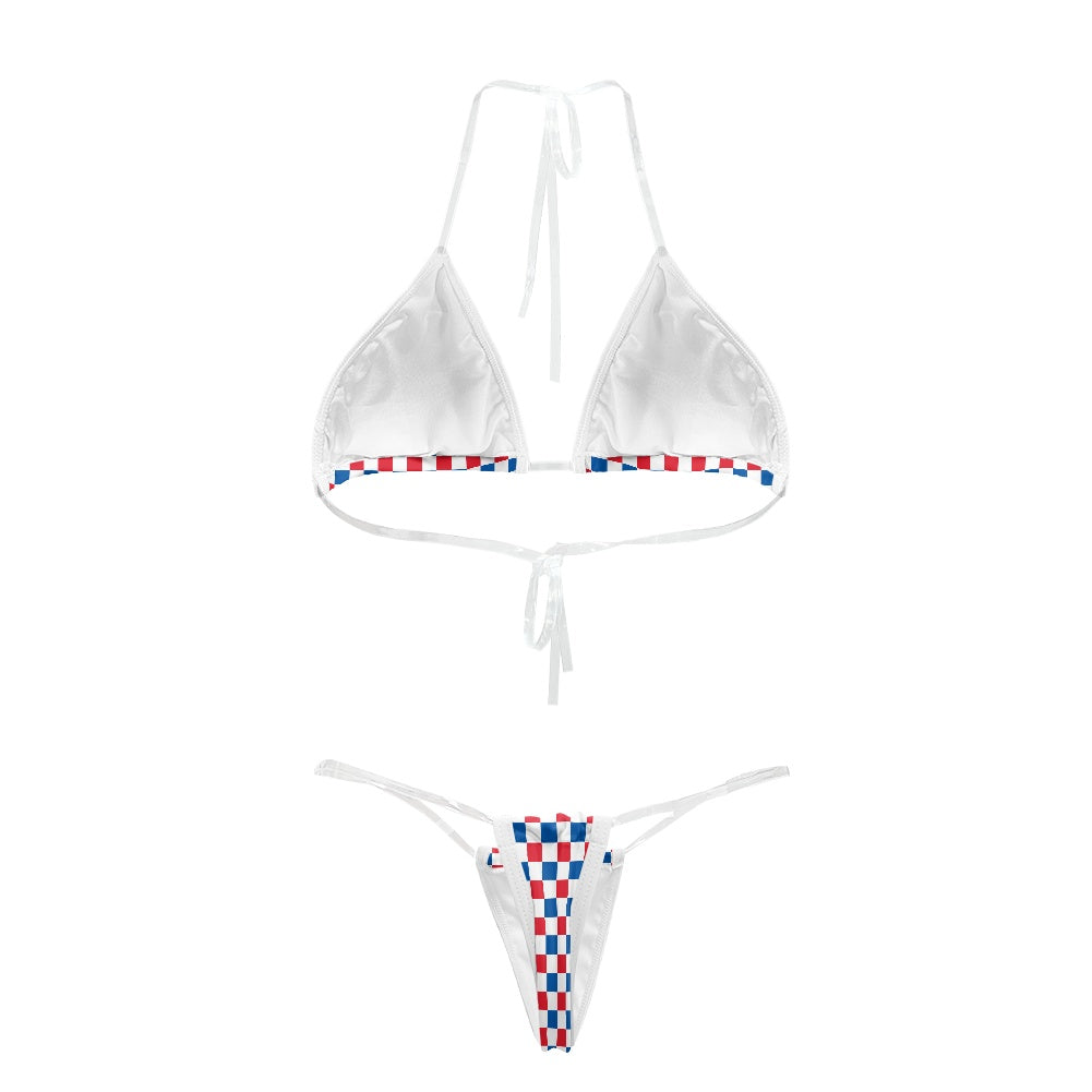 USA/American Flag Inspired Checkered Pattern Transparent string bikini
