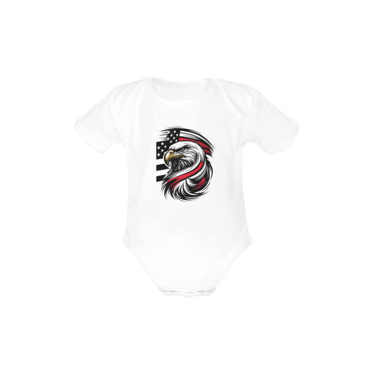 Thin Red Line Flag Eagle Baby Short Sleeve Unisex Bodysuits(Made in USA)