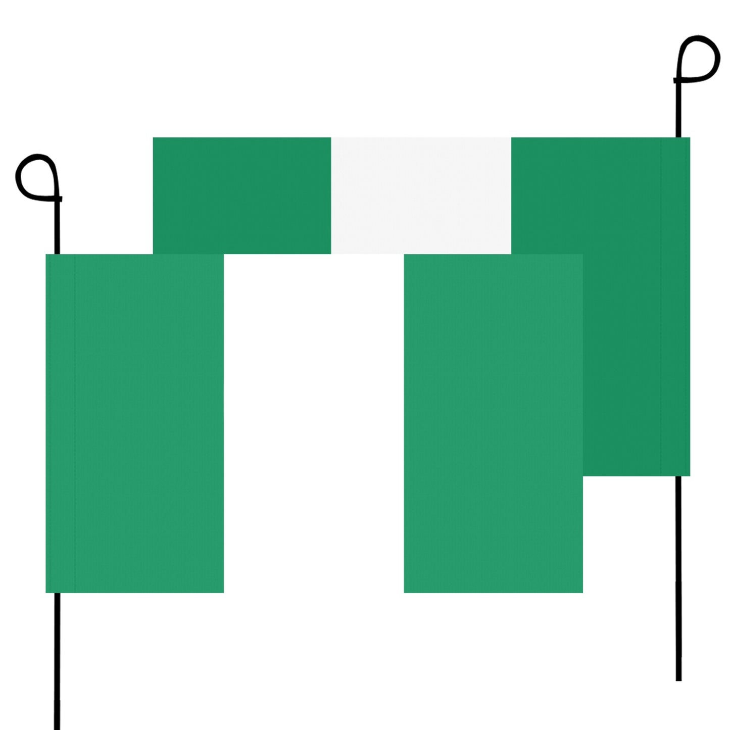 Two Luv My Flag Nigerian garden flags with poles.