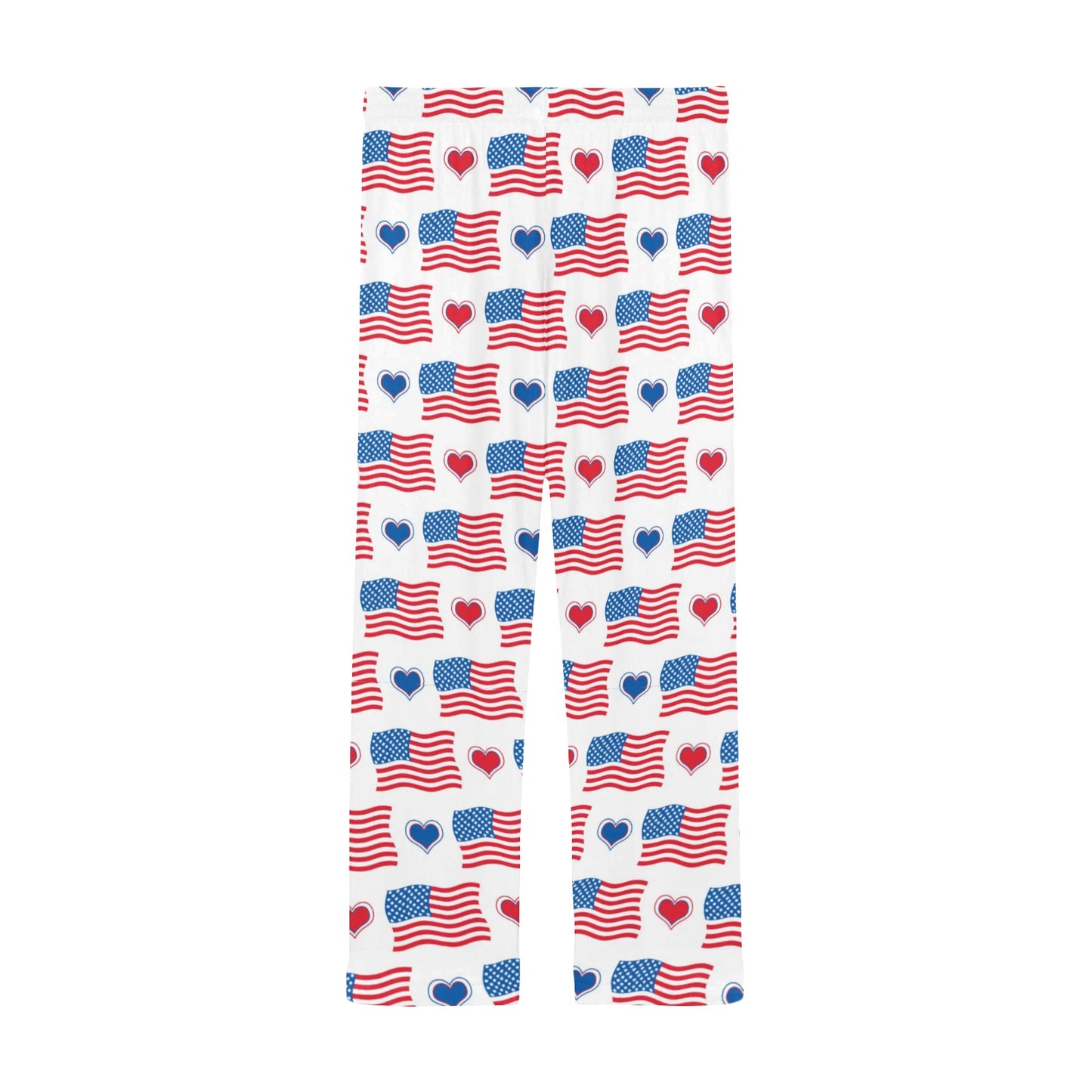 USA/American Flag Inspired Heart Pattern Men’s Pajama Trousers with Pockets (Made in the USA)