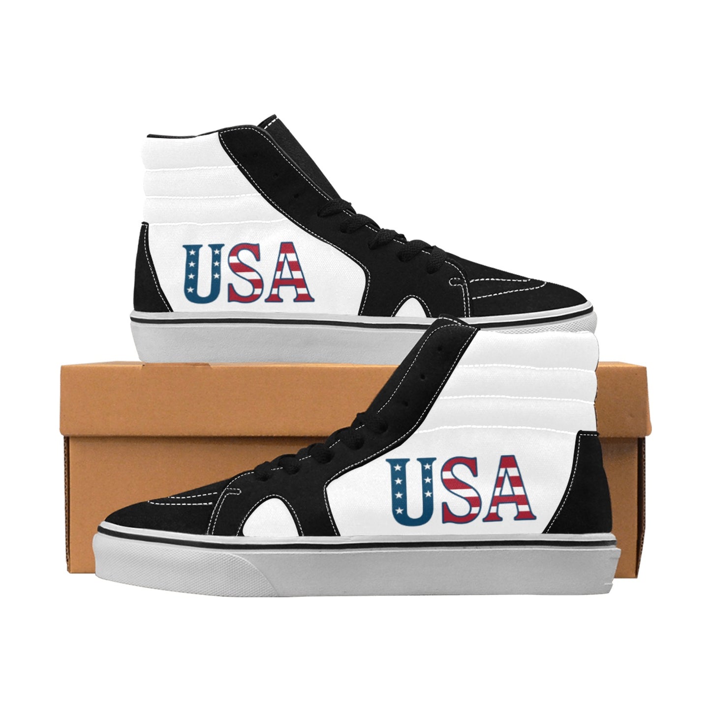 USA/American Flag Inspired (white) Men's High Top Canvas Shoes