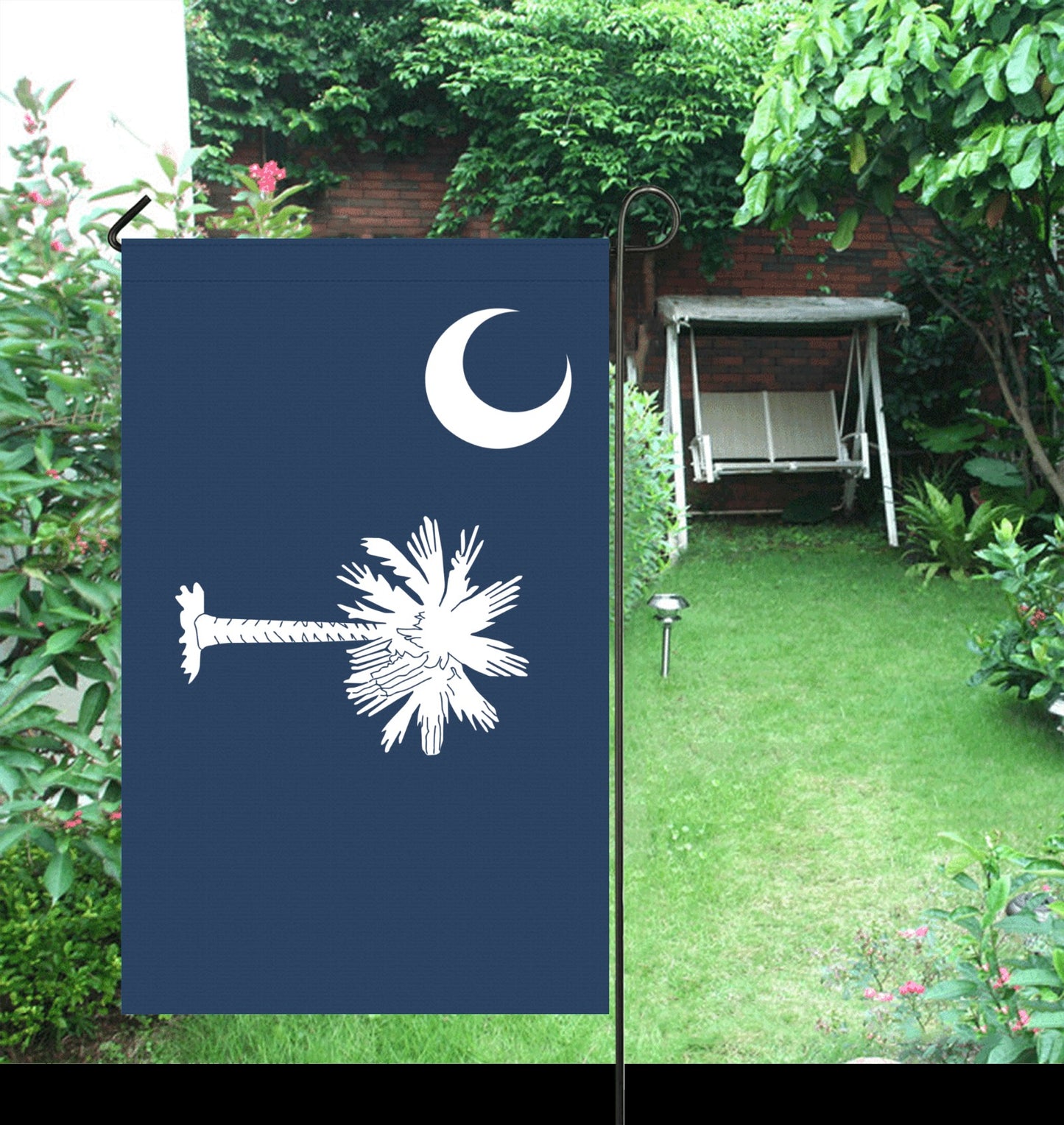 Luv My Flag garden flag with crescent moon, palm tree.