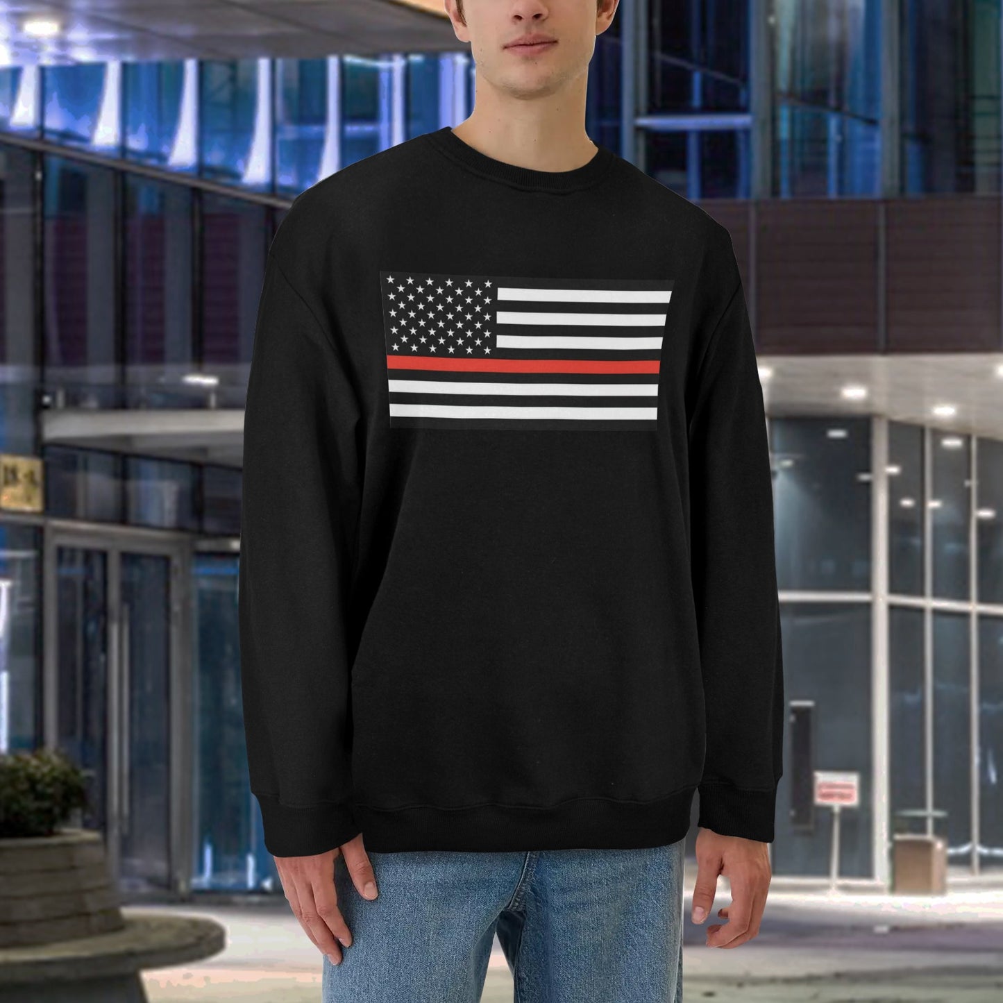 Thin Red Line Flag Unisex Fleece Sweatshirt (Made in the USA)