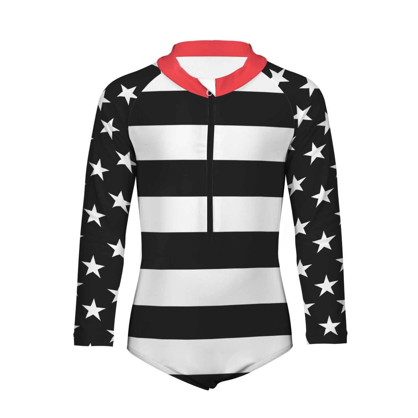 Thin Red Line Flag Little Girls' Long Sleeve One-Piece Swimsuit
