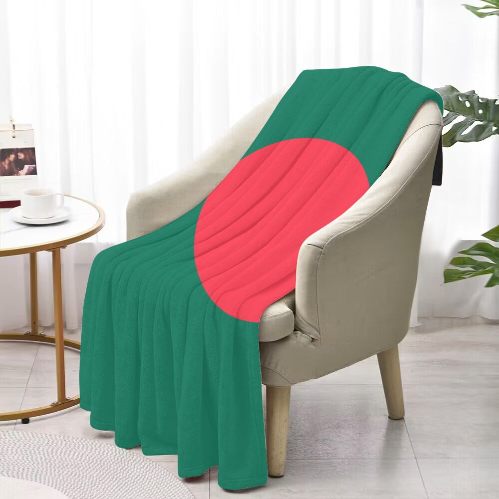 Luv My Flag blanket with Bangladesh flag on chair.