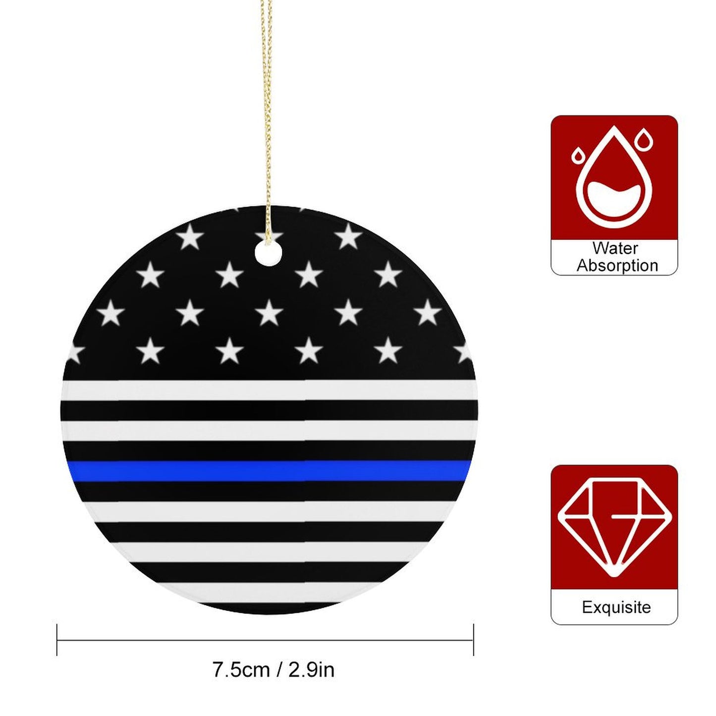 Thin Blue Line Flag Inspired Circle Ceramic Ornament Made in USA Circle Ceramic Ornament (Made in USA)