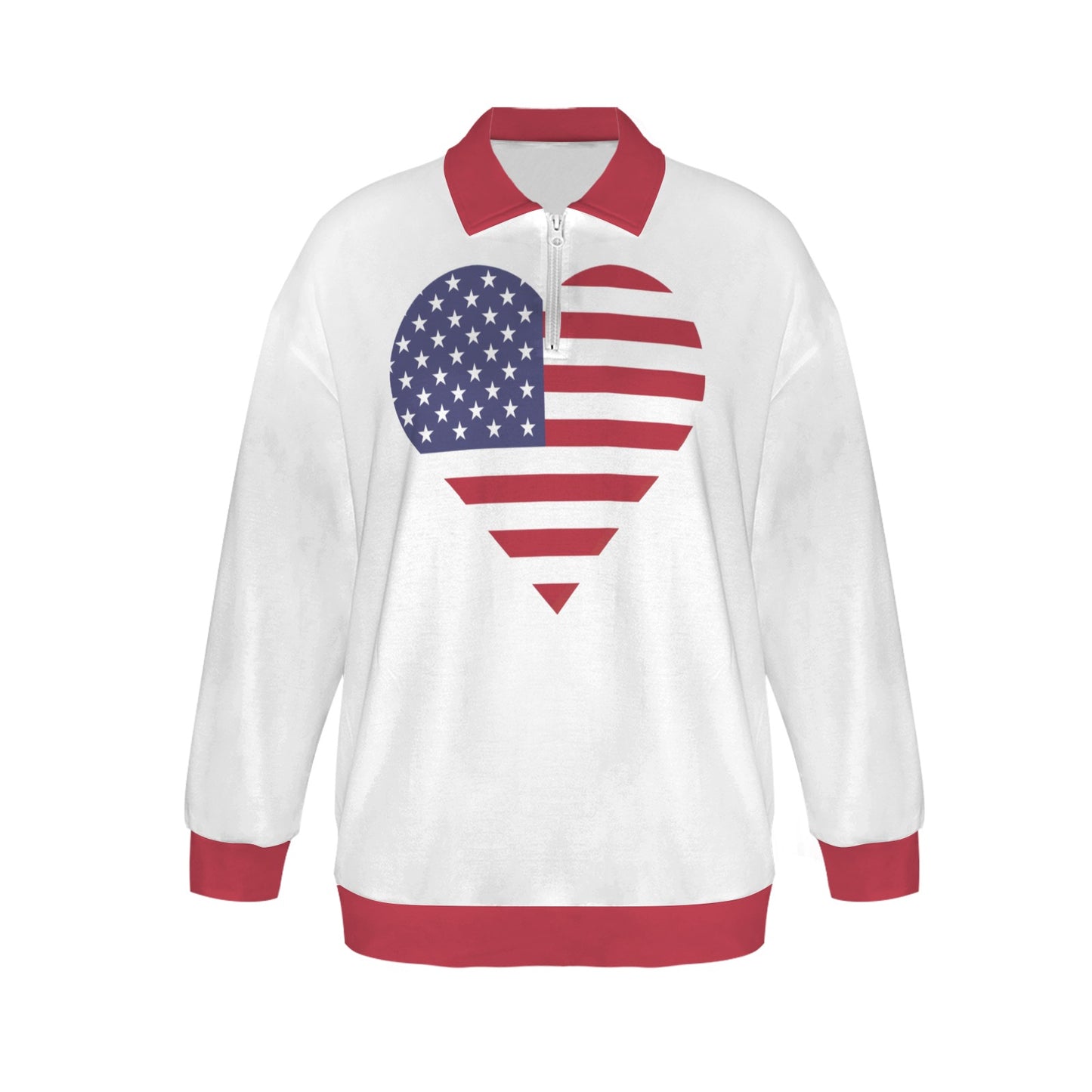 American Flag Heart Women's Quarter Zip Pullover Sweatshirt
