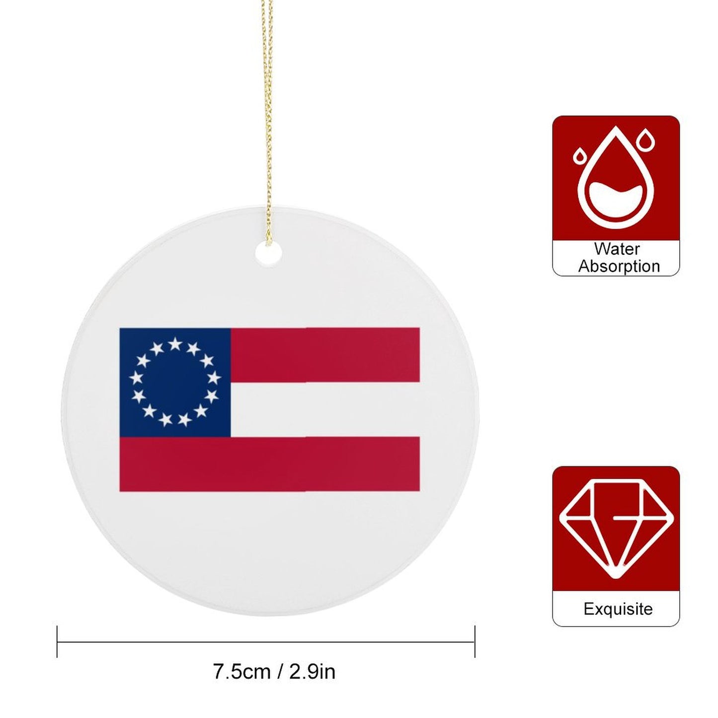 Confederate States Flag Inspired Circle Ceramic Ornament Made in USA Circle Ceramic Ornament (Made in USA)