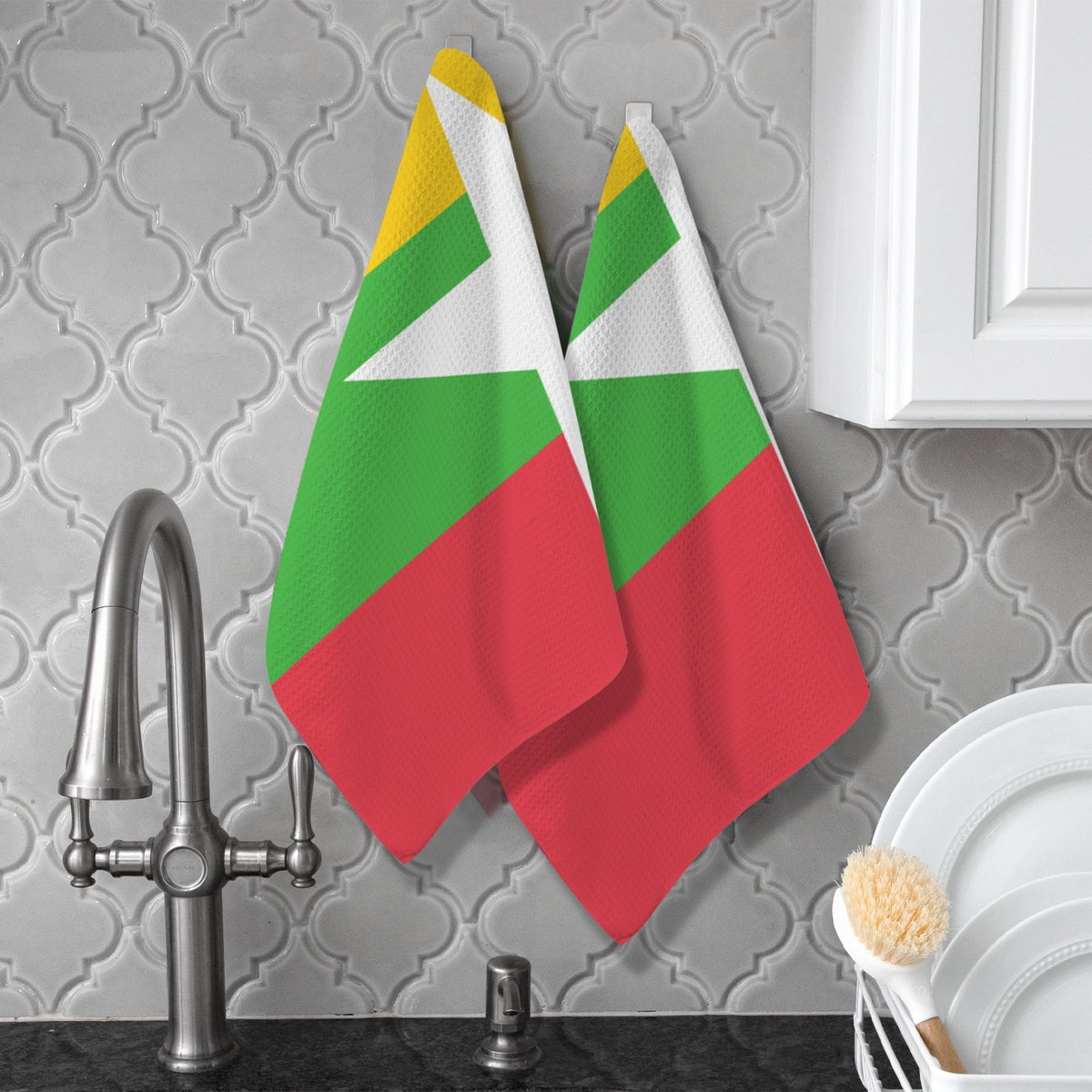 Myanmar Flag Inspired Kitchen Towel 40X60cm (Pack of 2) | Printed In the USA