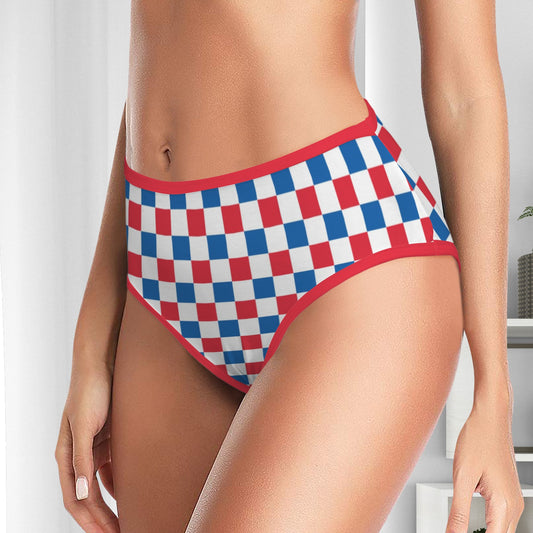 USA/American Flag Inspired Checkered Pattern Women's High Waisted Brief